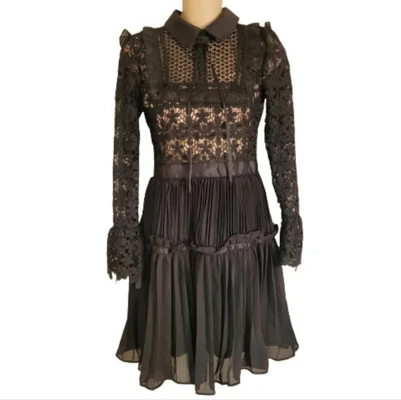 Reds Hall Black Adeline Lace Up Pleated Dress Size Women's Small NEW - Picture 4 of 16